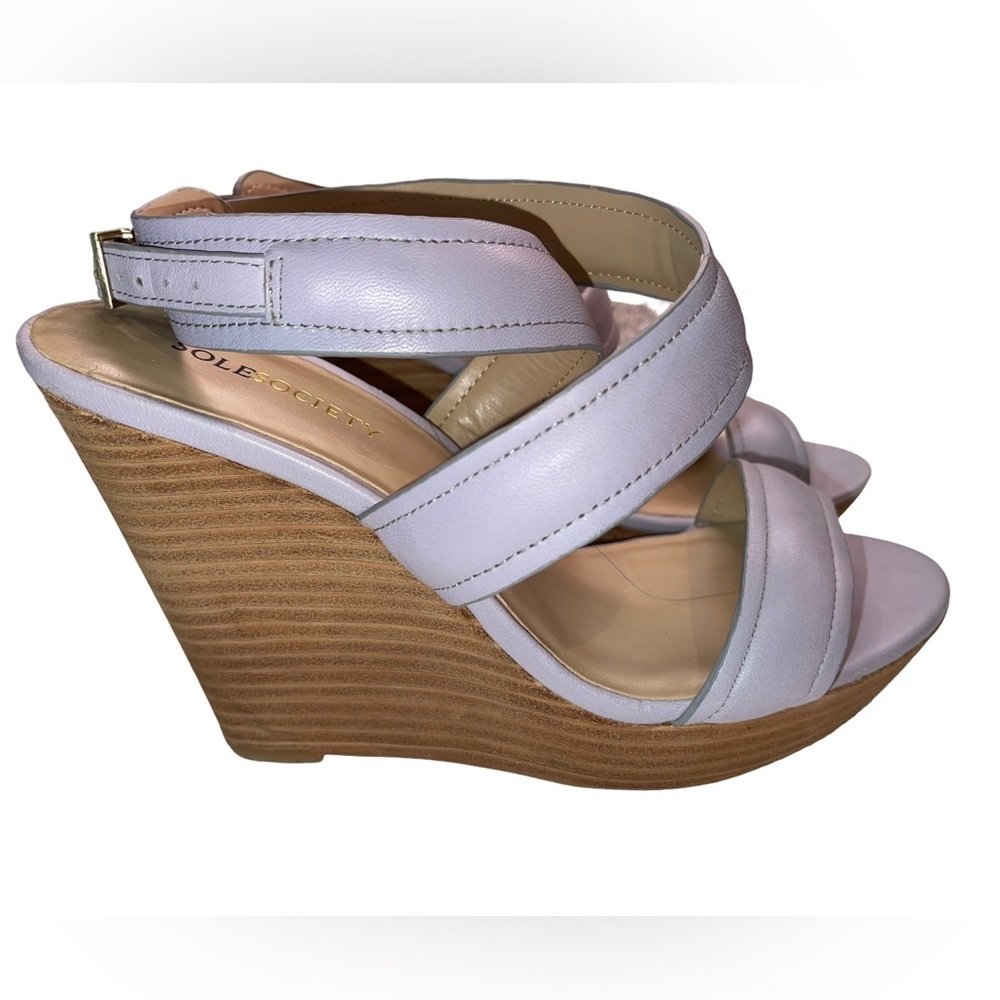 Sole Society - soft grey leather ankle strap wedges - size 6.5 M - comfy - EUC